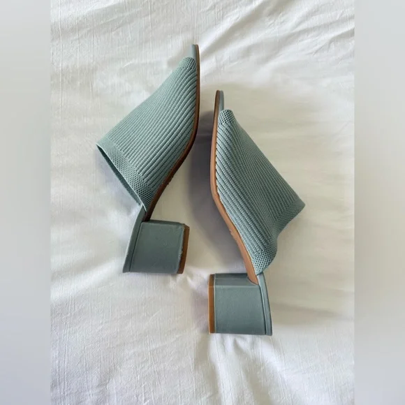 Everlane | SZ 8.5 | Seafoam Green ReKnit Glove Mule Open Toe Block Heel Slide - Picture 4 of 11